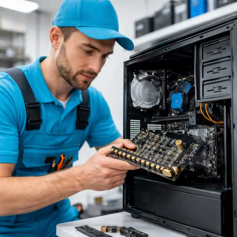 Мастер устанавливает звуковую карту на ПК в Балахне